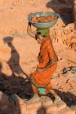 Woman carrying bricktrash from factory Assam 